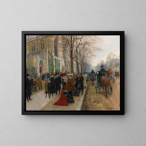 Po mszy w kościele Świętej Trójcy, Boże Narodzenie 1890 - Jean Béraud — oprawiony obraz na ścianie