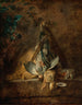 Martwa natura: Dwa króliki, jedna szara przepiórka, worek z dziczyzną i gruszka do prochu - Jean Siméon Chardin — widok dzieła
