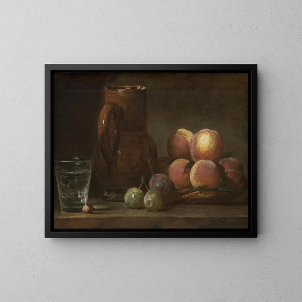 Waza z owocami i szklanką - Jean Siméon Chardin — oprawiony obraz na ścianie