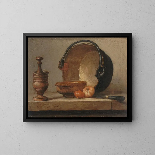 Martwa natura z miedzianym garnkiem - Jean Siméon Chardin — oprawiony obraz na ścianie