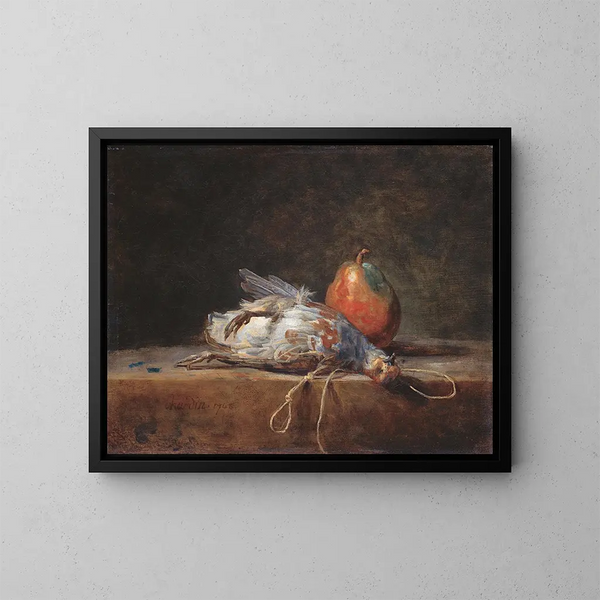 Martwa natura z przepiórką i gruszką - Jean Siméon Chardin — oprawiony obraz na ścianie