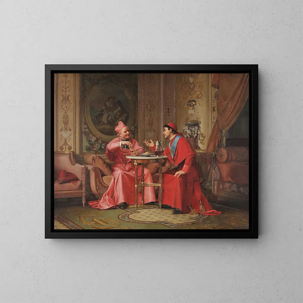 Dyskusja przyjacielska między kardynałami - Jehan Georges Vibert — oprawiony obraz na ścianie