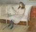 Młoda dziewczyna siedząca na kanapie, zwany Symfonia w bieli, Mademoiselle Paulmier - Paul César Helleu — widok dzieła