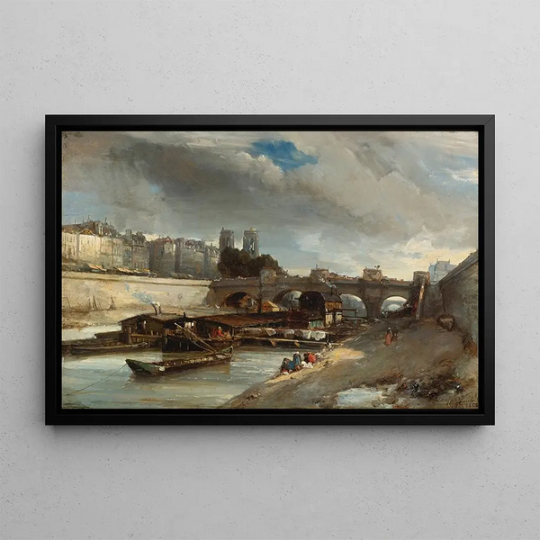 Bateau-Lavoir near Pont-Neuf Paris - Johan Barthold Jongkind — oprawiony obraz na ścianie