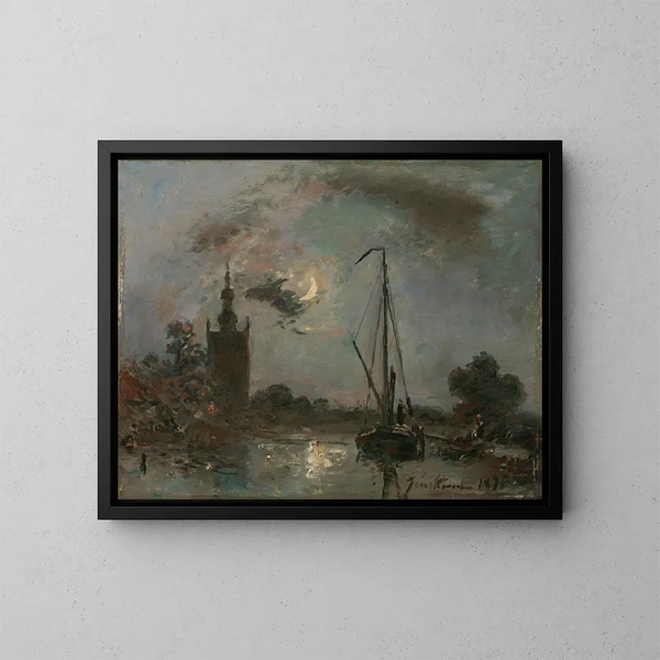 Overschie w świetle księżyca - Johan Barthold Jongkind — oprawiony obraz na ścianie