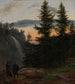 Dwóch mężczyzn przed wodospadem o zachodzie słońca - Johan Christian Dahl — widok dzieła