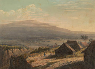 Johan Conrad Greive - Gezicht op een landschap in Java Landschap in de residentie Bantam.webp