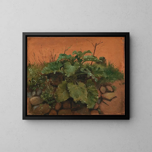 Un bardane et d'autres plantes sur un mur de pierre - Johan Thomas Lundbye — oprawiony obraz na ścianie