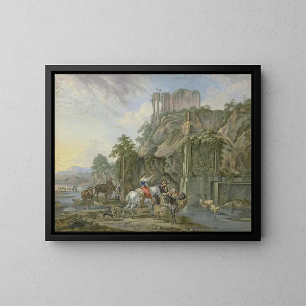 Bacy przy fontannie rzymskiej - Johann Albrecht Friedrich Rauscher — oprawiony obraz na ścianie