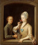 Kobieta i młody mężczyzna przy oknie - Johann Andreas Herrlein — widok dzieła
