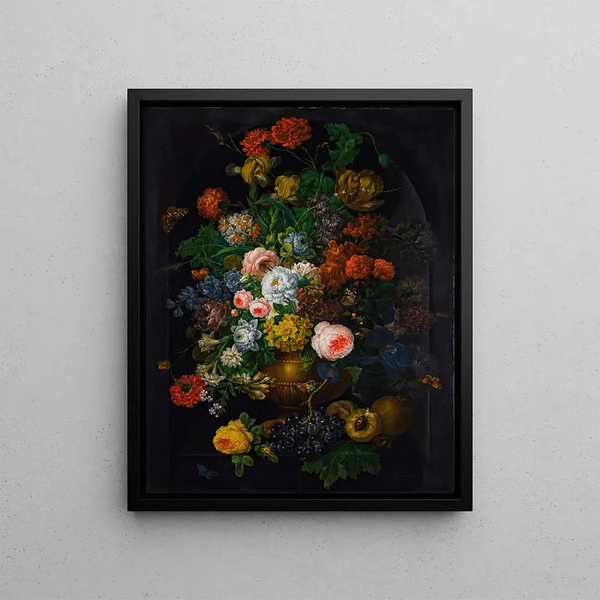 Johann Baptist Drechsler - A still life of flowers in a vase with butterflies.webp