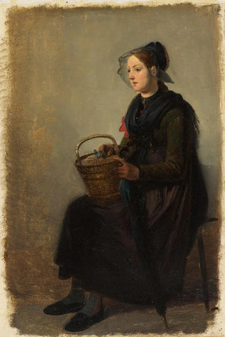 Johann Baptist Kirner - Junges Mdchen in Kinzigtler Tracht mit Henkelkorb und Regenschirm.webp