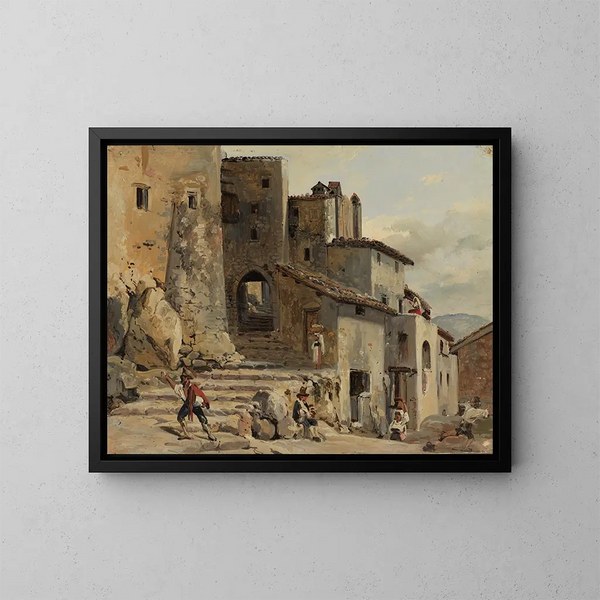 Rue en escaliers dans un village de montagne italien - Johann Baptist Kirner — oprawiony obraz na ścianie