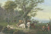 Troupeau campé sous un chêne, à droite berger et bergère prenant leur repas et vue au loin - Johann Georg Pforr — widok dzieła