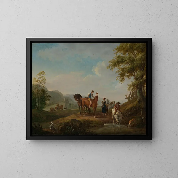 Konie przy źródle - Johann Georg Pforr — oprawiony obraz na ścianie