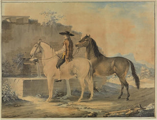 Johann Georg Pforr - Reiter mit zwei Pferden am Brunnen.webp