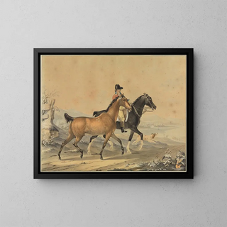 Johann Georg Pforr - Reiter mit zwei Pferden und Hund.webp