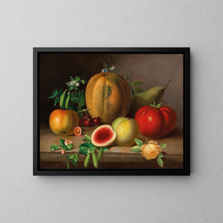 Johann Georg Seitz - A Kitchen Still Life with Melon Tomato Apples Pears and Flowering Pea Pods.webp