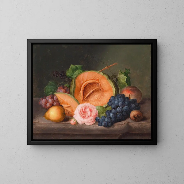 Martwa natura z dynią i różą - Johann Georg Seitz — oprawiony obraz na ścianie