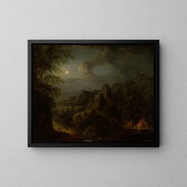 pejzaż z pełnym księżycem - Johann Georg Trautmann — oprawiony obraz na ścianie