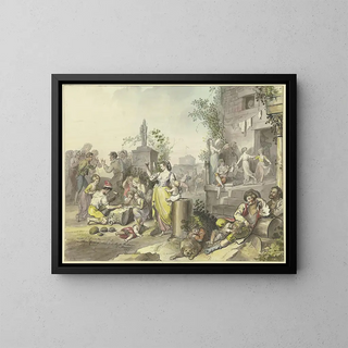 Rozrywki w Trastevere - Johann Heinrich Ramberg — oprawiony obraz na ścianie