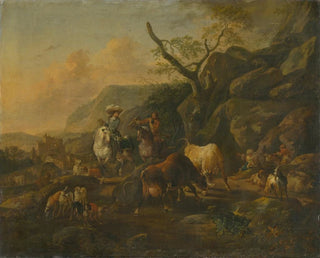 pejzaż z myśliwymi - Johann Heinrich Roos — widok dzieła