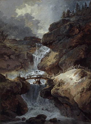 Johann Heinrich West - Wasserfall in einer Felsenschlucht bei Gewitterstimmung.webp
