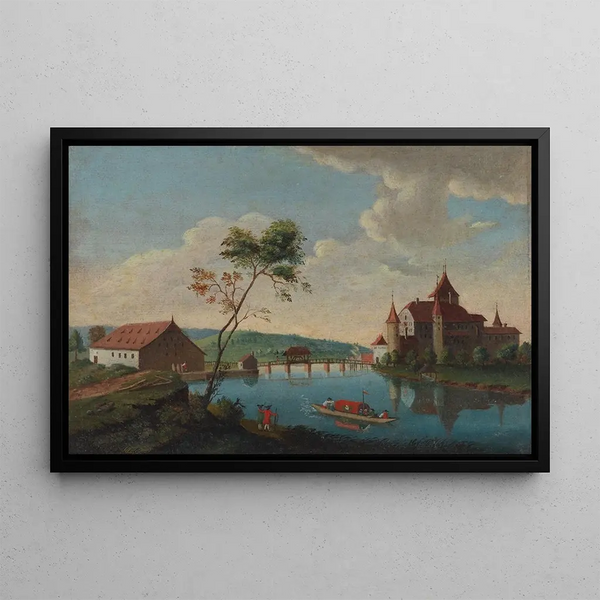 Zamku Nidau w kantonie Berno - Johann Ludwig Aberli — oprawiony obraz na ścianie