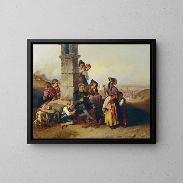 Le repos des pèlerins - Johann Matthias Ranftl — oprawiony obraz na ścianie