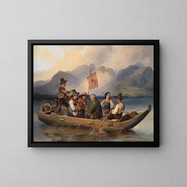Przeprawa przez jezioro Wolfgang - Johann Matthias Ranftl — oprawiony obraz na ścianie