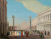 Wenecji, Piazzetta widziana od południa z bazyliki św. Marka z biblioteką i tłumem zgromadzonym, aby obejrzeć występ Commedia dell'arte - Johann Richter — widok dzieła