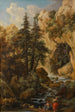 pejzaż leśny z grotą skalistą, potokiem i postaciami - Johann Samuel Hetzendorf — widok dzieła
