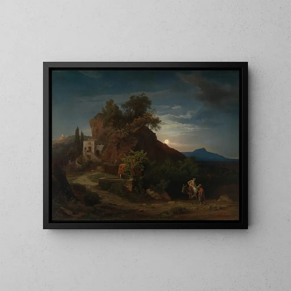Noc. L'arrivée Samarytanina z rannego do zajazdu - Johann Wilhelm Schirmer — oprawiony obraz na ścianie