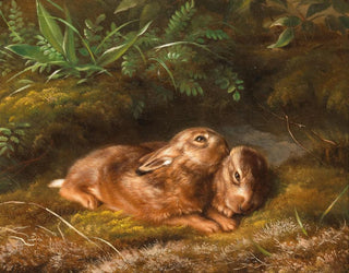 Johannes Christian Deiker - Two Rabbits in the Moss.webp