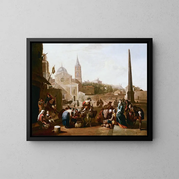 La Piazza del Popolo w Rzymie - Johannes Lingelbach — oprawiony obraz na ścianie