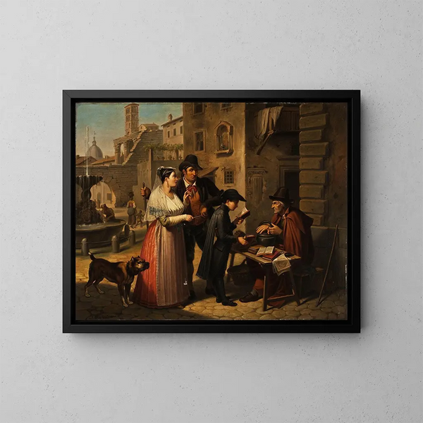 Un bouquiniste dans une rue romaine - Johannes Riepenhausen — oprawiony obraz na ścianie