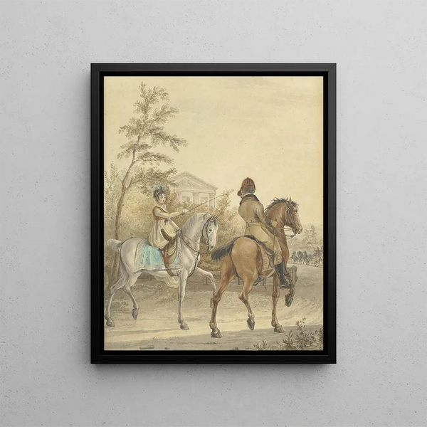Johannes Vinkeles - Man en een vrouw te paard op een landweg.webp