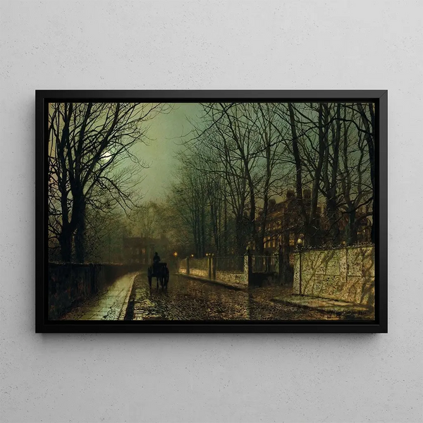 Wilgotny Księżyc na Putney Road - John Atkinson Grimshaw — oprawiony obraz na ścianie