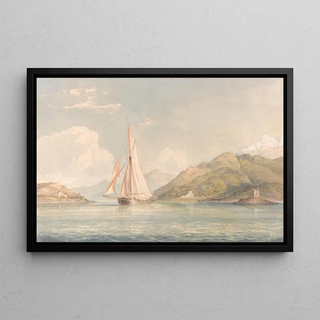 John Christian Schetky - Boat Sailing to the Left with Mountains in the Background.webp