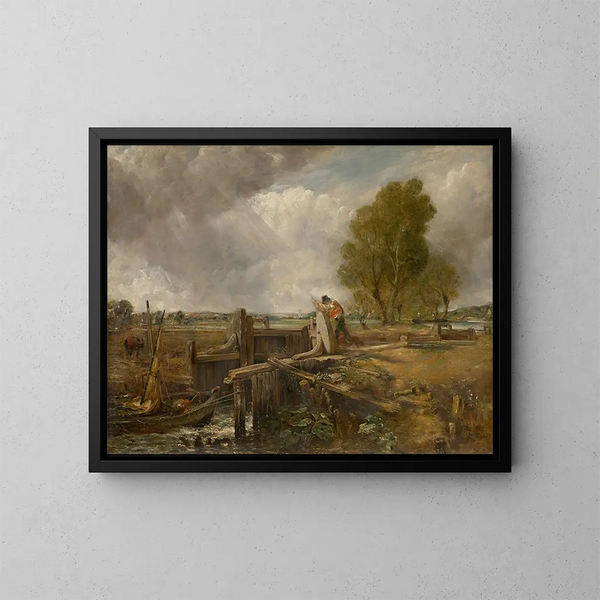 Studium statku przepływającego przez śluzę - John Constable — oprawiony obraz na ścianie
