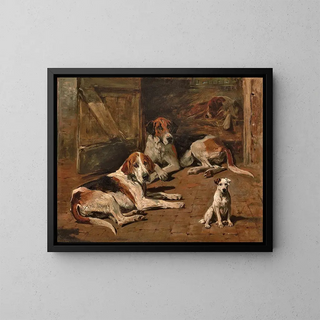 John Emms - Hounds and a Terrier in a Stable.webp