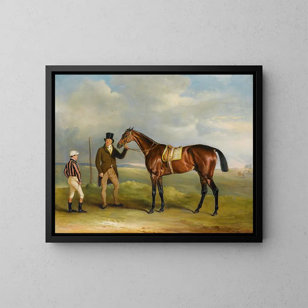 Le chœur du marquis de Cleveland, vainqueur du St Leger de 1831, tenu par son entraîneur John Smith avec le jockey John Bartham, jour à Doncaster - John Ferneley — oprawiony obraz na ścianie