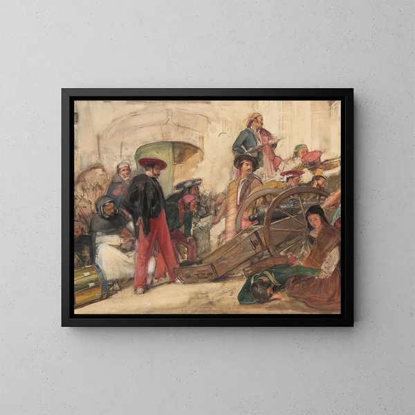 Scena bitwy hiszpańskiej: Proklamacja Don Carlosa - John Frederick Lewis — oprawiony obraz na ścianie