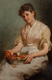 Dziewczynka obierająca jabłka - John George Brown — widok dzieła