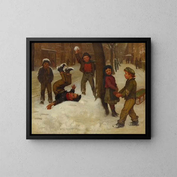 Zimowa zabawa - John George Brown — oprawiony obraz na ścianie