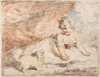 Młode dziecko z psem na kolanach - John Hoppner — widok dzieła