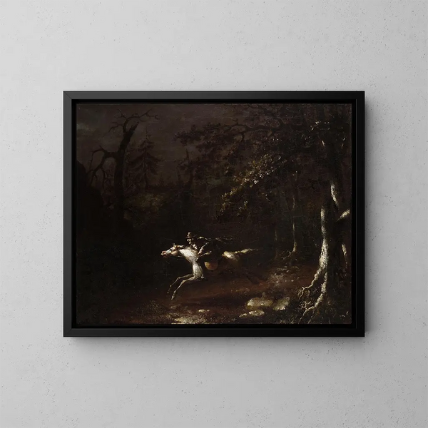 Ichabod Crane uciekający przed jeźdźcem bez głowy - John Quidor — oprawiony obraz na ścianie