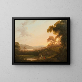 John Rathbone - An Italianate landscape with figures on a path.webp