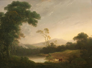 John Rathbone - An extensive Italianate landscape with a drover.webp