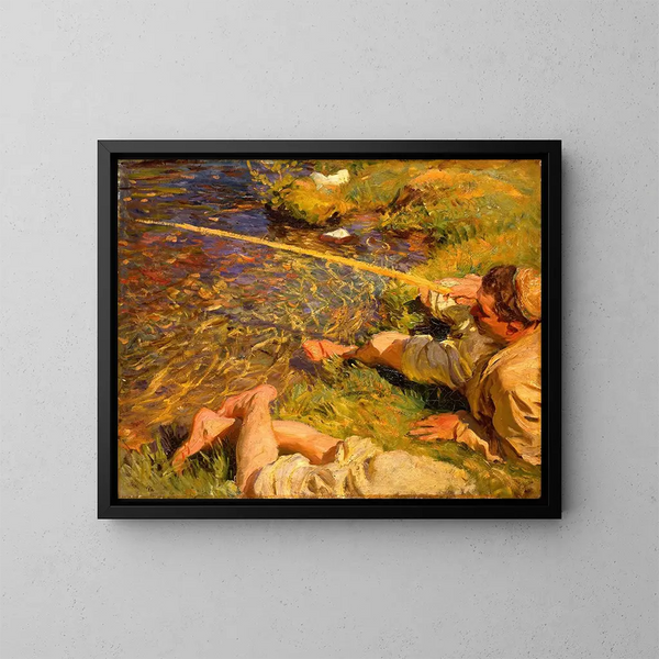 Val d'Aoste, mężczyzna z rybami - John Singer Sargent — oprawiony obraz na ścianie